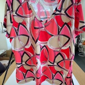 East 5th Red and Beige Geometric Short Sleeve Top XLPetite